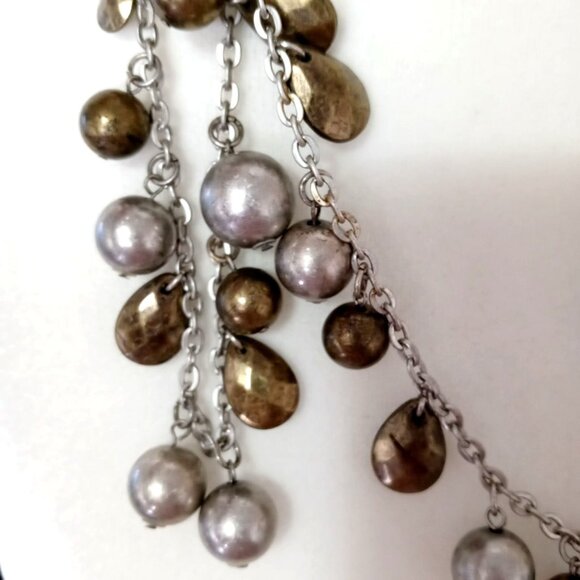 Ruby Rd Long Beaded Necklace Gold Silver Color Beads 35" Silver Tone Chain - Picture 5 of 7